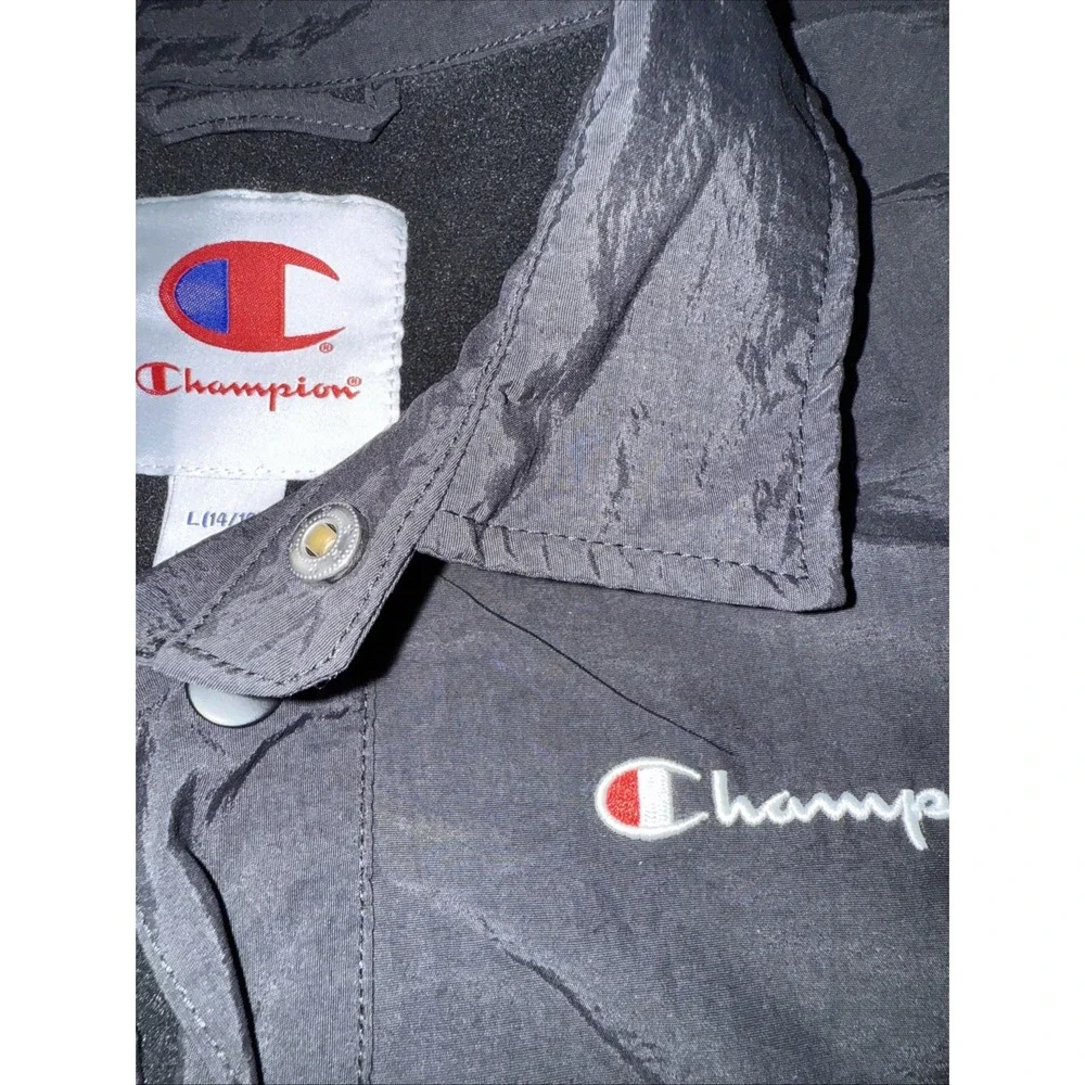 Champion‎ Boys' Size Large 14-16 Nylon Coach's Jacket Black, fleece line Shirt